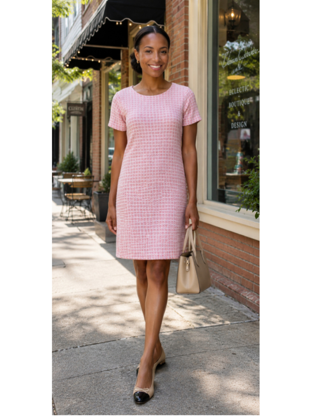 Isaac Mizrahi Rose Pink Tweed Metallic Shift Dress NWT Size Small Retro Revival